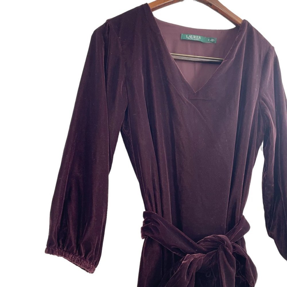 NWOT Lauren Ralph Lauren Purple Velvet Long Sleeve Belted Dress Womens Size 2 - Picture 3 of 10